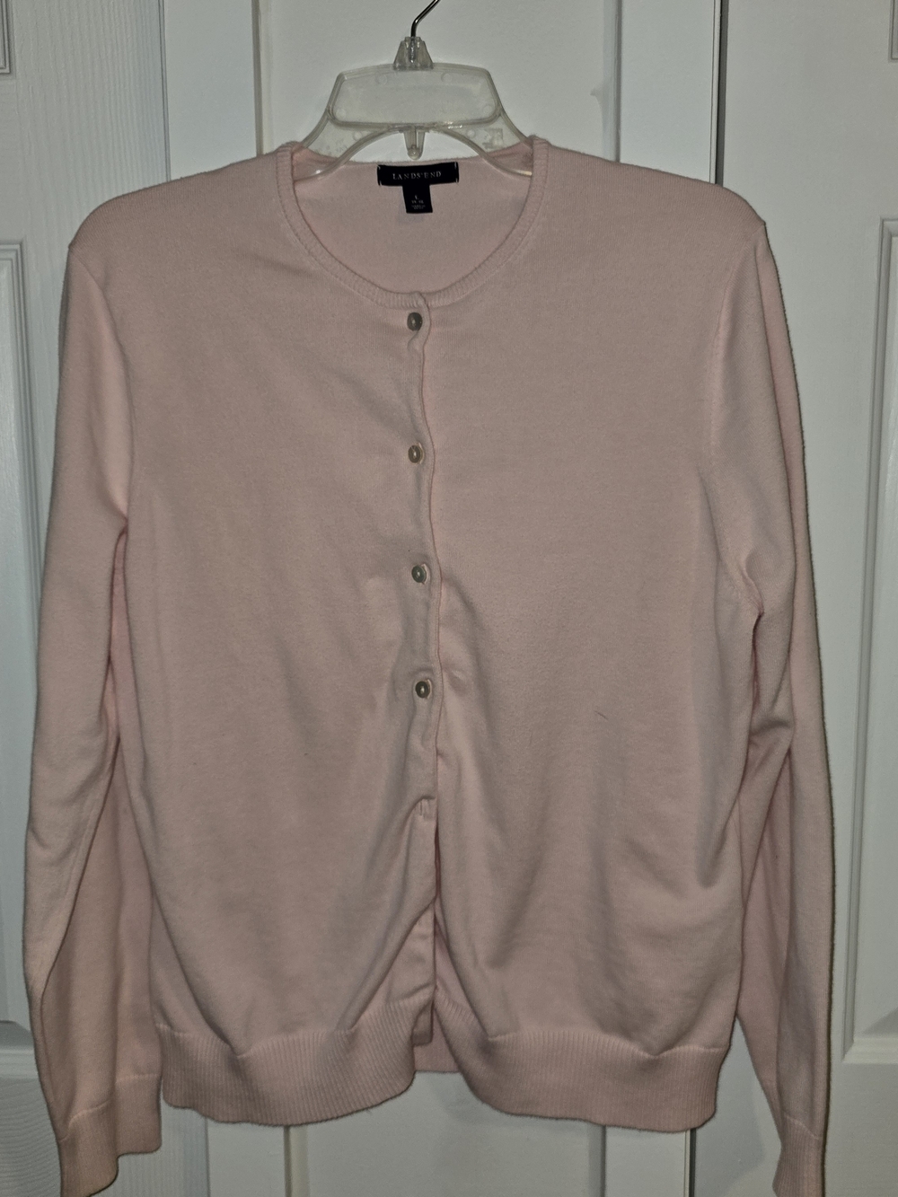 Lands' End Pale Pink Crewneck Button Cardigan